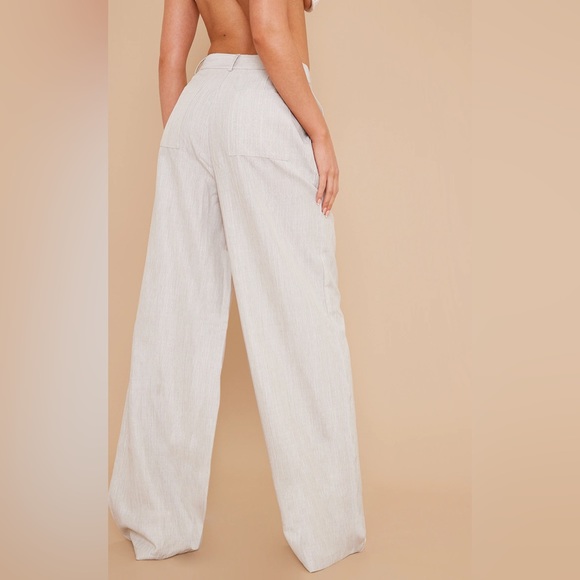 Stone Woven Linen Feel Tailored High Waist Wide Leg Pants in color STONE - Picture 3 of 5